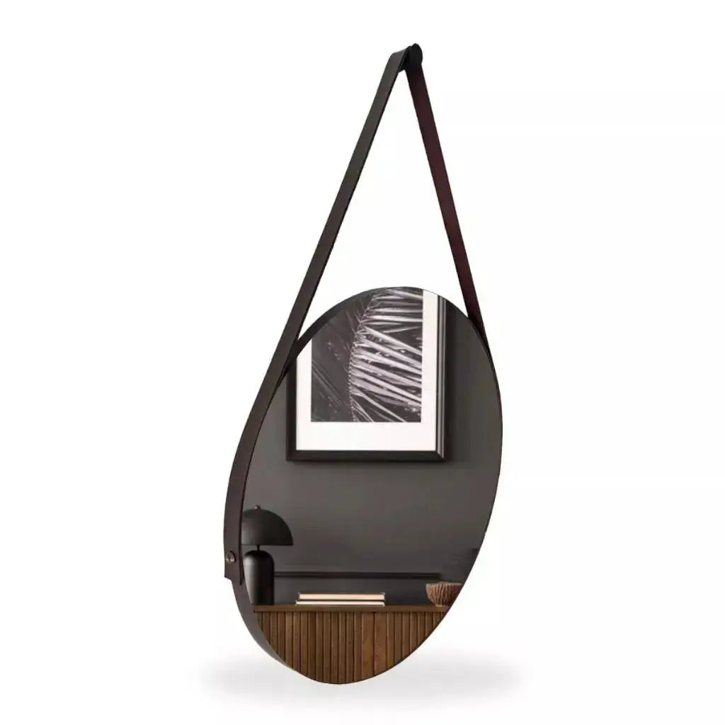 Espelho Adnet Redondo 40cm com Alça em Couro